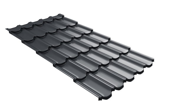 Металлочерепица квинта плюс с 3D резом 0,5 Satin Мatt RAL 7024 мокрый асфальт купить в Дмитрове
